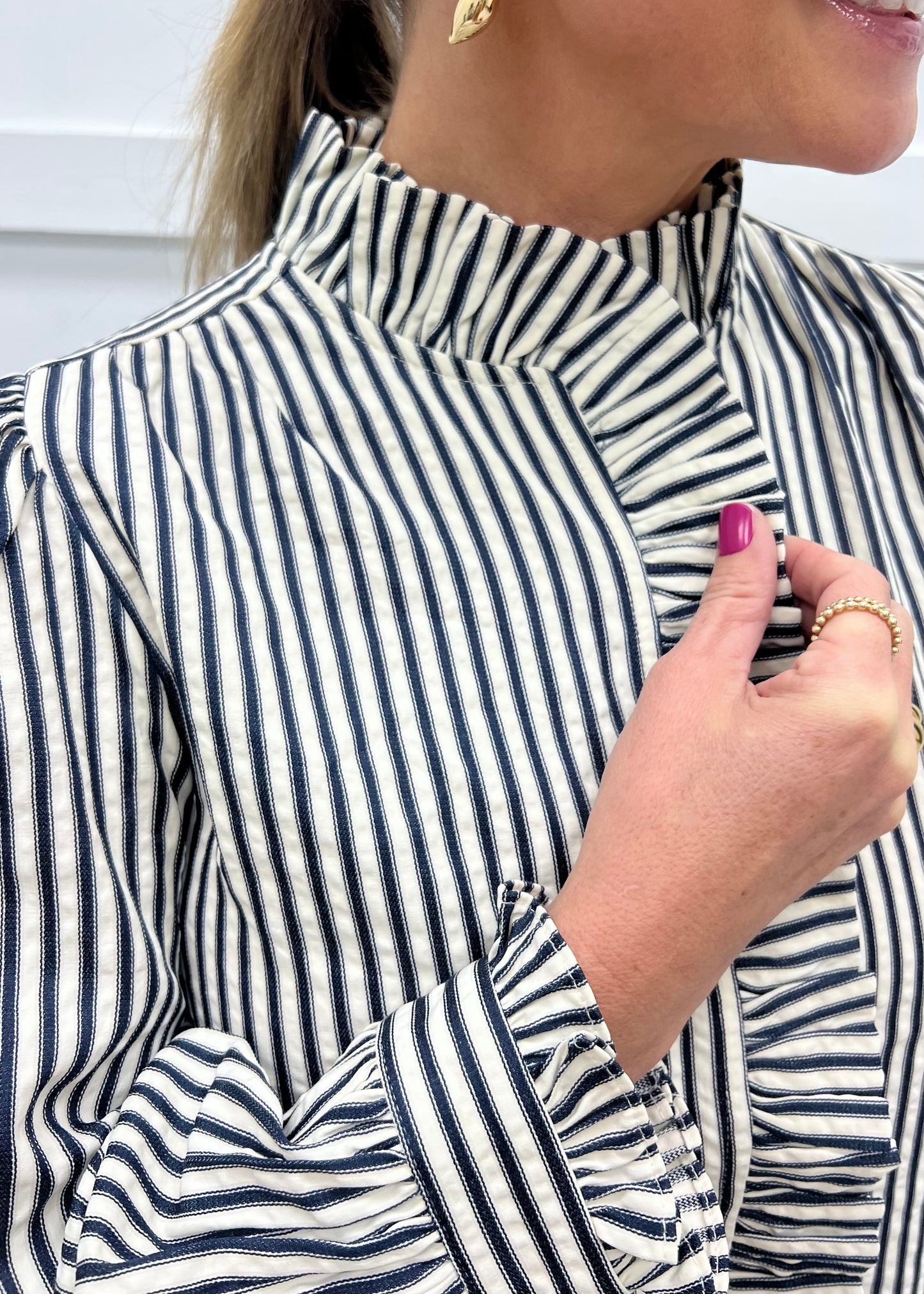 Sophie Stripe + Ruffle Top (Blue)