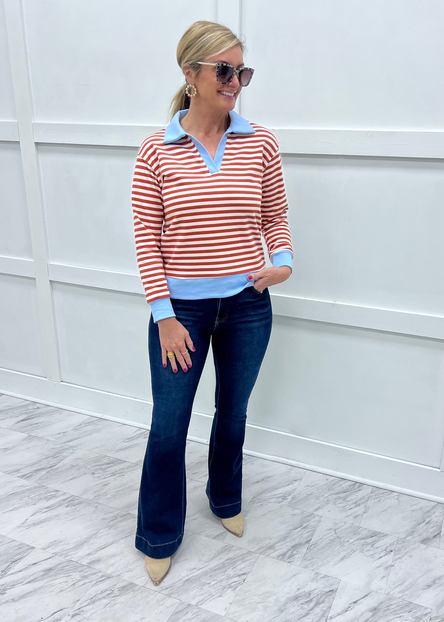 Burke Stripe + Collar Top
