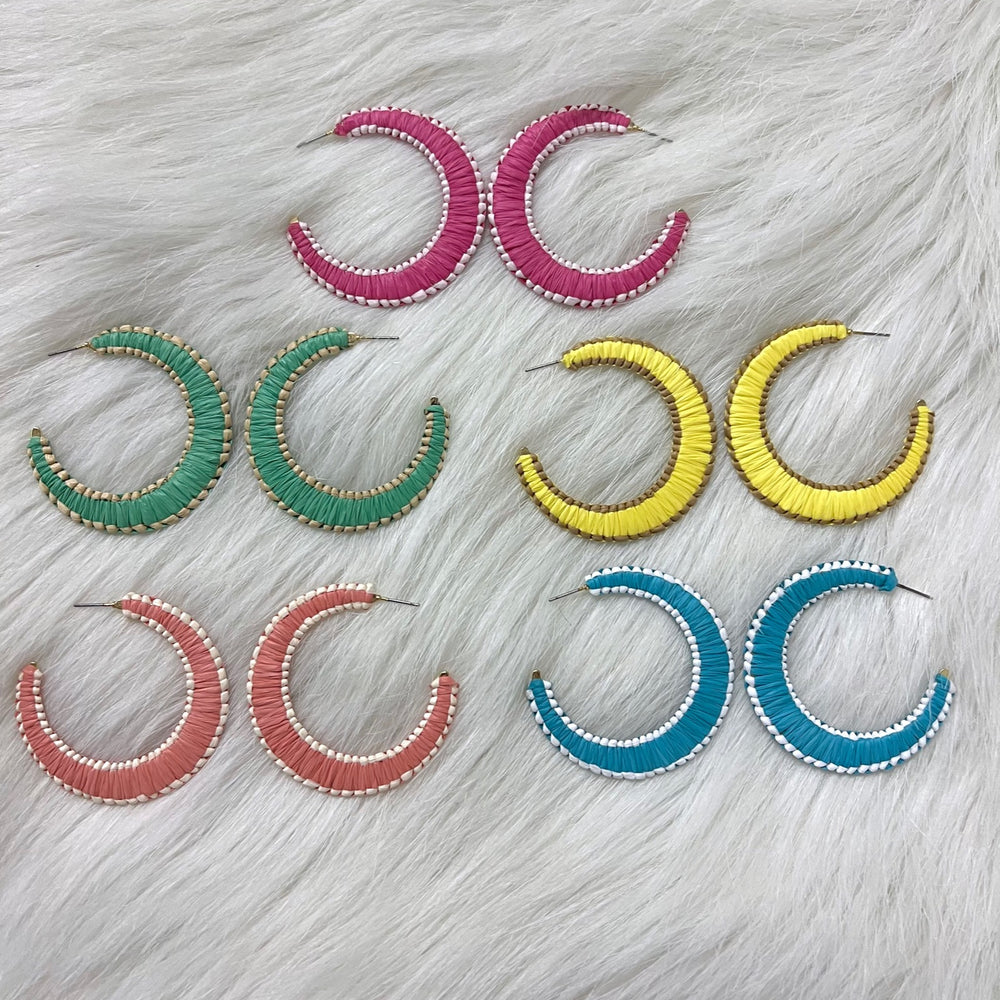 Playa Two Tone Raffia Hoop Earrings - FINAL SALE