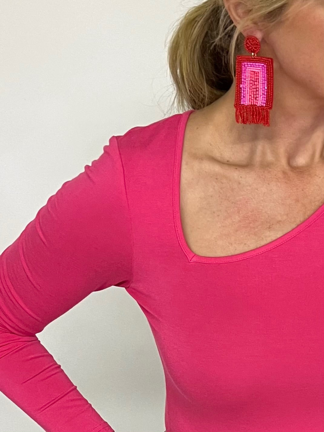 Chelsea Check Neck Top (Fuchsia) - FINAL SALE